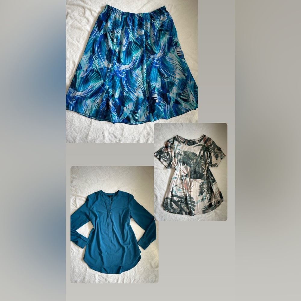 Blue and Green Leaf Print Skirt
